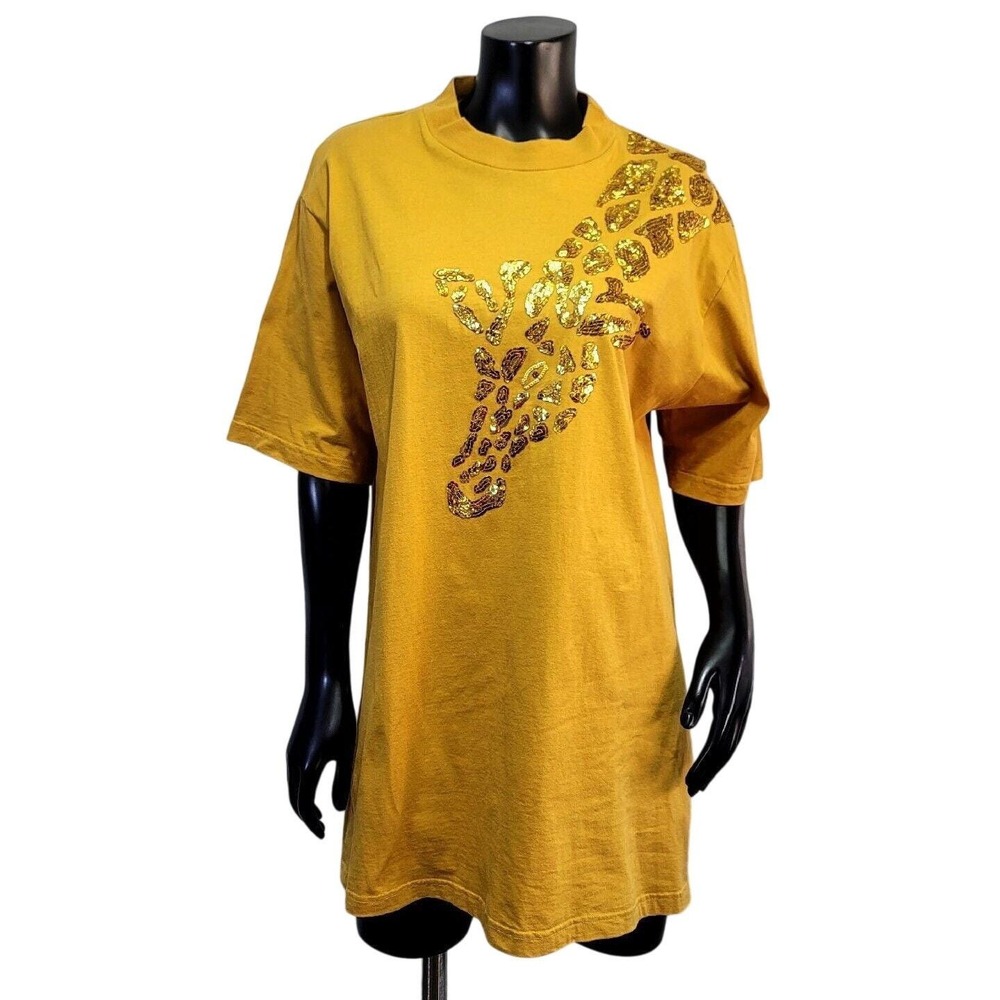 Bunny Classic‎ Vintage Mustard Yellow Sequin Giraffe Crew Neck TShirt Kenya